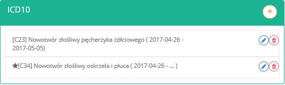 Rys. 19 Przycisk Dodaj wyświetla okno dialogowe, w którym należy umieść informacje o rozpoznaniu ICD 10. W oknie należy uzupełnić obowiązkowe pola (!).