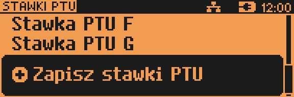 Zapisanie zmian w stawkach możliwe jest po przejściu i zatwierdzeniu (klawiszem [RAZEM]) ostatniej pozycji menu: Przed