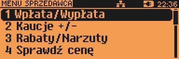 Wpłata / Wypłata Wpłaty i wypłaty można dokonać z poziomu menu kasjera (pozycja 1), jeżeli nie jest rozpoczęty paragon. Po zatwierdzeniu poz.