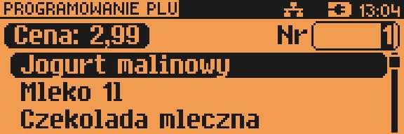 Przy programowaniu - dodawaniu towarów do zestawu, kasa podpowiada pierwszy zaprogramowany towar w bazie PLU. Klawisz [ZMIANA ID] umożliwia wyszukiwanie towaru wg nazwy, kodu lub nazwy w notatniku.