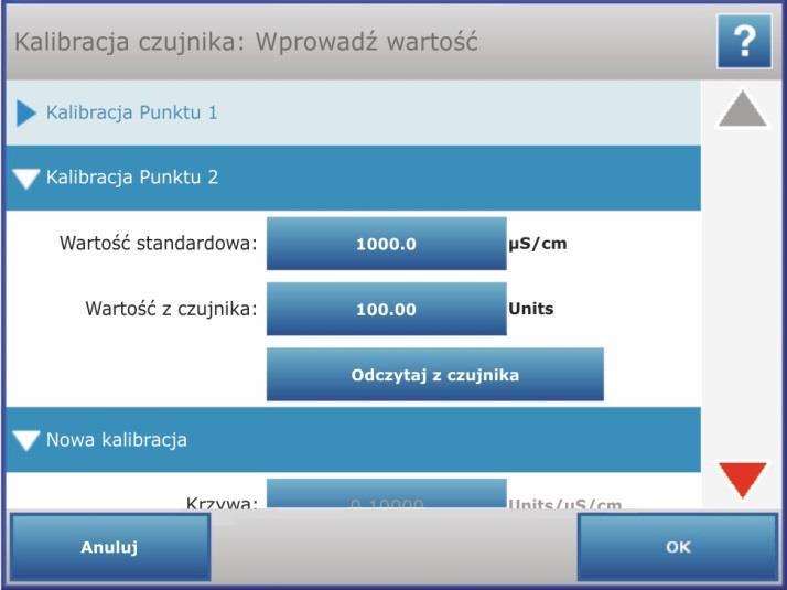 Dotknij ikonę Narzędzia doświadczenia w prawym dolnym rogu Pojawi się ekran Kalibracja czujnika: