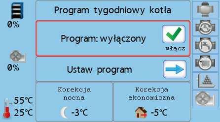 5. Program korekcji temperatury. Program tygodniowy temperatury zadanej pozwala ustawić jedną z korekcji temperatury dla każdej godziny w danym dniu z dokładnością do 10 minut.