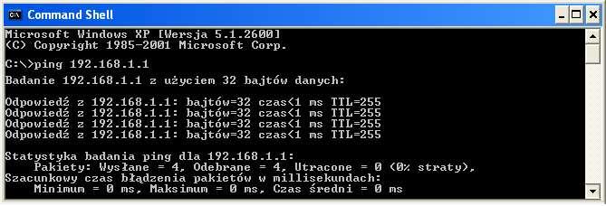 4.3 Pingowanie routera z Twojego komputera Adres IP bramy domyślnej (routera) to 192.168.1.1 dla urządzeń w sieci lokalnej.
