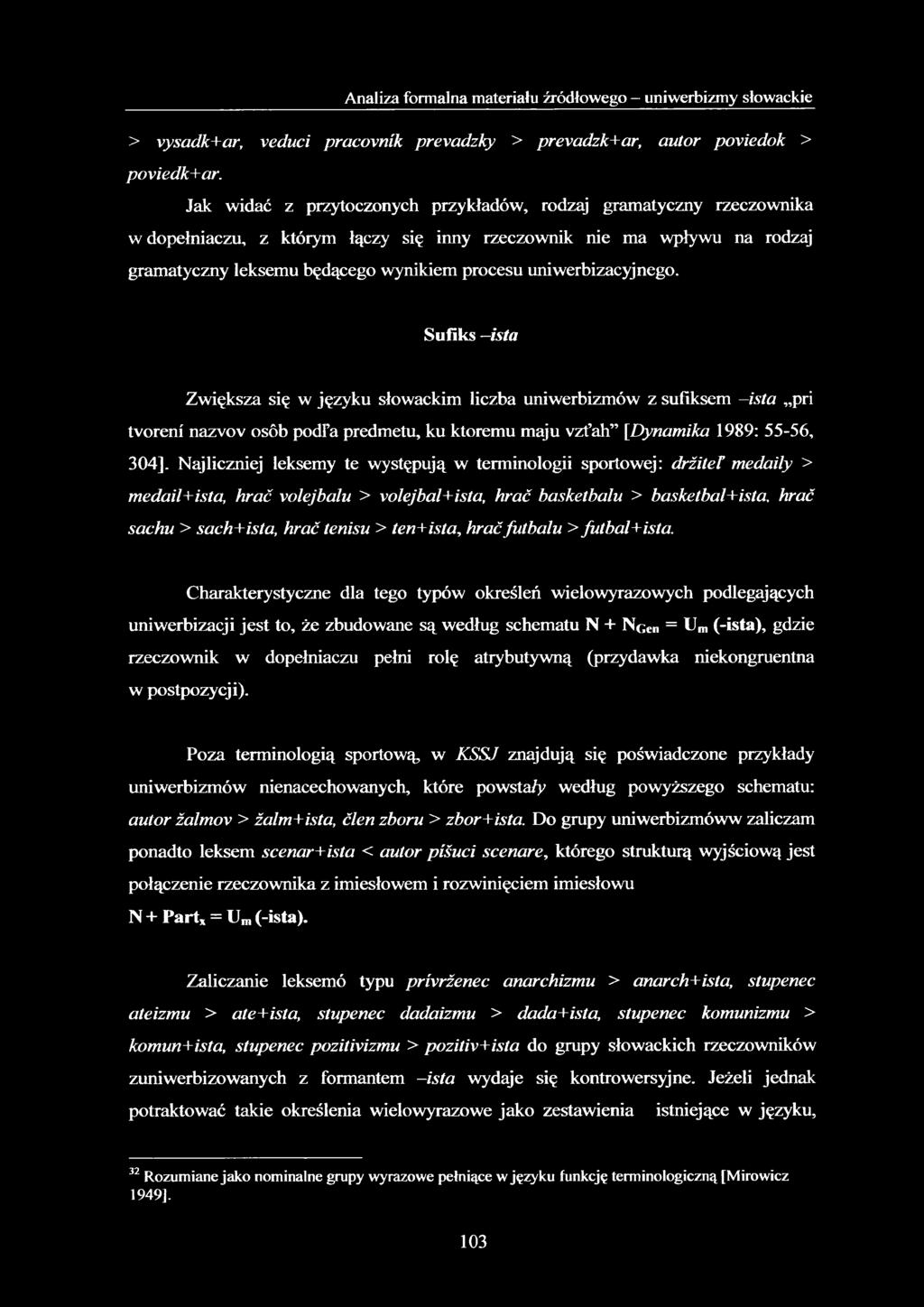 uniwerbizacyjnego. Sufiks ista Zwiększa się w języku słowackim liczba uniwerbizmów z sufiksem -ista pri tvoreni nazvov osób podfa predmetu, ku któremu maju vzt ah [Dynamika 1989: 55-56, 304].