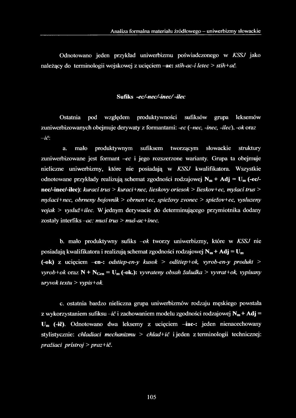 mało produktywnym sufiksem tworzącym słowackie struktury zuniwerbizowane jest formant -ec i jego rozszerzone warianty.