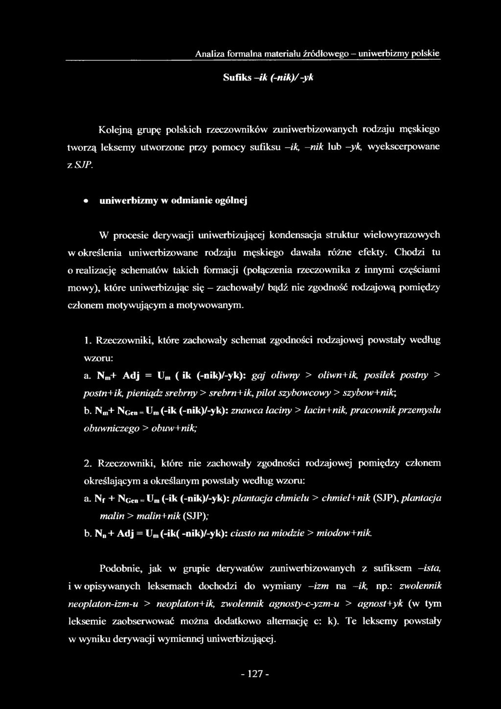 uniwerbizmy w odmianie ogólnej W procesie derywacji uniwerbizującej kondensacja struktur wielowyrazowych w określenia uniwerbizowane rodzaju męskiego dawała różne efekty.
