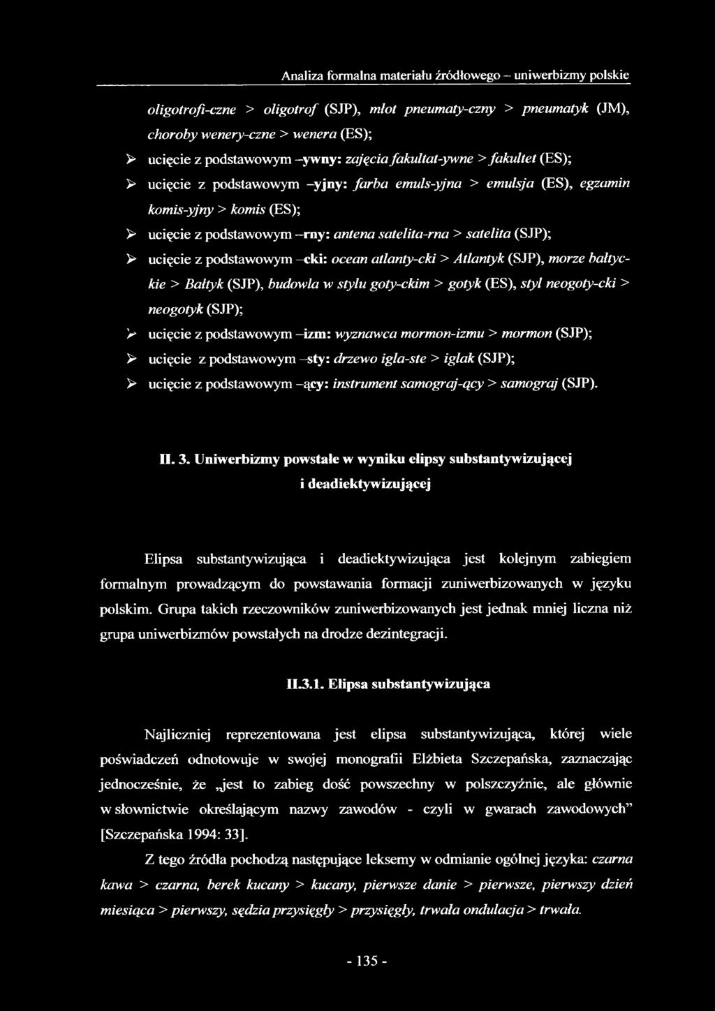 (SJP); > ucięcie z podstawowym -cki: ocean atlanty-cki > Atlantyk (SJP), morze bałtyckie > Bałtyk (SJP), budowla w stylu goty-ckim > gotyk (ES), styl neogoty-cki > neogotyk (SJP); > ucięcie z