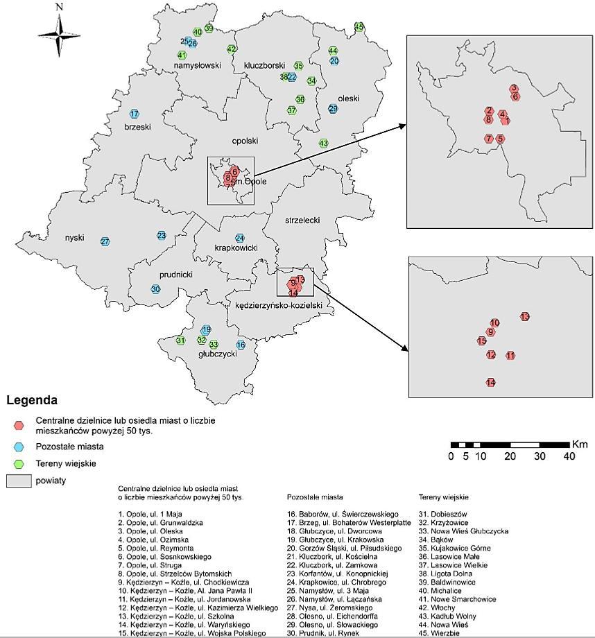1265 Rysunek nr 1: Rozmieszczenie punktów pomiarowych w województwie opolskim, rok 2015 Źródło: http://www.opole.pios.gov.pl/wms/pliki/2016/badania_pem_w_2015.