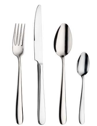 MAITRE STRESA 2,5 mm, stal 18/10 Opakowania: 12/120 2 mm, stal 18/10 Opakowania: 12/120 Łyżka obiadowa 20100001 208 mm Łyżka obiadowa 3200001 196 mm Widelec obiadowy 20100002 208 mm Widelec obiadowy