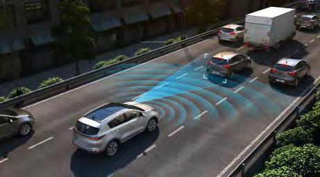 . System monitorowania martwego pola w lusterkach (Kia Blind Spot Collision Warning) Wykorzystuje czujniki radarowe i ostrzega