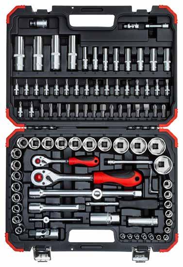ZESTAWY KLUCZY NASADOWYCH R46003094 ZESTAW KLUCZY NASA- DOWYCH 1/4" + 1/2" 94-częściowy 6,3mm 1/4 12,5mm 1/2 PH PZ Czop połączeniowy zgodny z DIN 3120, ISO 1174, z ustalaczem kulkowym Gniazdo