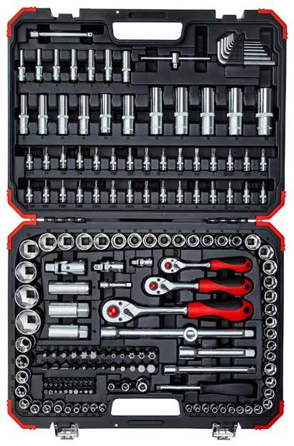 ZESTAWY KLUCZY NASADOWYCH R45603172 KLUCZE NASADOWE 1/4" + 3/8" + 1/2" 172-częściowy 6,3mm 1/4 10mm 3/8 12,5mm 1/2 PH PZ Czop połączeniowy zgodny z DIN 3120, ISO 1174, z ustalaczem kulkowym Gniazdo