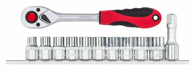 ZESTAWY KLUCZY NASADOWYCH R68008009 NASADKI/ NASADKI WKRĘTAKOWE 1/2" 6-kątne, gniazdo 6-kątne, na listwie, 9 części 12,5mm 1/2 9" (235 mm) długa listwa metalowa Stal chromowo-wanadowa Nasadka 1/2",