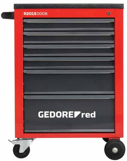 028 029 Urządzenie warsztatowe R2015XXXX WÓZEK WARSZTATOWY MECHANIC Z 6 SZUFLADAMI 210 kg ANTI SLIP 628 mm 418 mm 910 mm Solidna konstrukcja z blachy stalowej, odporna na odkształcenia, wysoce