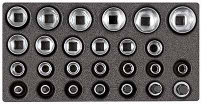 MODUŁY NARZĘDZIOWE R22150008 GRZECHOTKA Z OSPRZĘTEM 1/2" w module piankowym 1/3, 5-częściowy 12,5 mm 1/2 Czop połączeniowy zgodnie z DIN 3120, ISO 1174, z ustalaczem kulkowym Gniazdo pokrętła 4-kątne