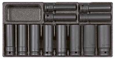 048 049 R22150012 ZESTAW NASADEK DO ZAKRĘTAREK 1/2" w module piankowym 1/3, 14-częściowy Gniazdo pokrętła 4-kątne wg DIN 3121 - G 12,5, ISO 1174 Wersja zgodna z DIN 3129, ISO 2725-2 Powierzchnia