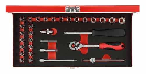 ZESTAWY KLUCZY NASADOWYCH R49014033 ZESTAW KLUCZY NASADOWYCH 1/4" 32-częściowy 6,3mm 1/4 Czop połączeniowy zgodnie z DIN 3120 - A 6,3, ISO 1174, z ustalaczem kulkowym Gniazdo pokrętła czworokątne C