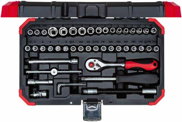 ZESTAWY KLUCZY NASADOWYCH R49003046 ZESTAW KLUCZY NASADOWYCH 1/4" 46-częściowy 6,3mm 1/4 PZ PH Czop połączeniowy zgodnie z DIN 3120 - A 6,3, ISO 1174, z ustalaczem kulkowym Gniazdo pokrętła