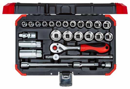 ZESTAWY KLUCZY NASADOWYCH Napęd 3/8" R59003026 ZESTAW KLUCZY NASADOWYCH 3/8" 26-częściowy 10mm 3/8 Czop połączeniowy zgodnie z DIN 3120 - A 10, ISO 1174, z ustalaczem kulkowym Gniazdo pokrętła