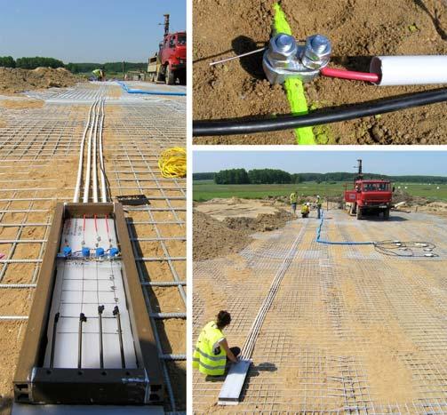 Układanie siatek stalowych oraz czujniki strunowe zamontowane na siatkach (i w szczelnych obudowach) Steel grid arrangement and vibrating wire sensors on grid (and in hermetic housings)