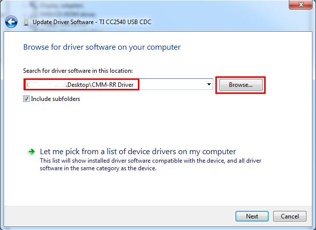 Seleccione la ubicación del software del