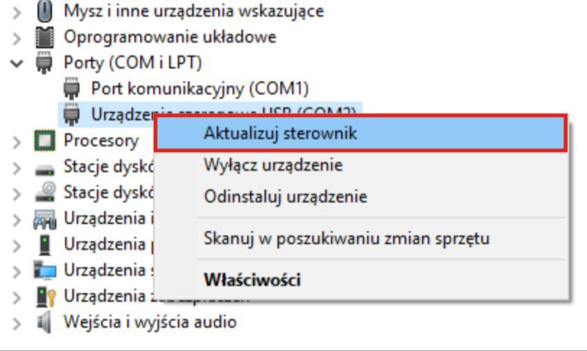 Kliknij na urządzeniu prawym przyciskiem