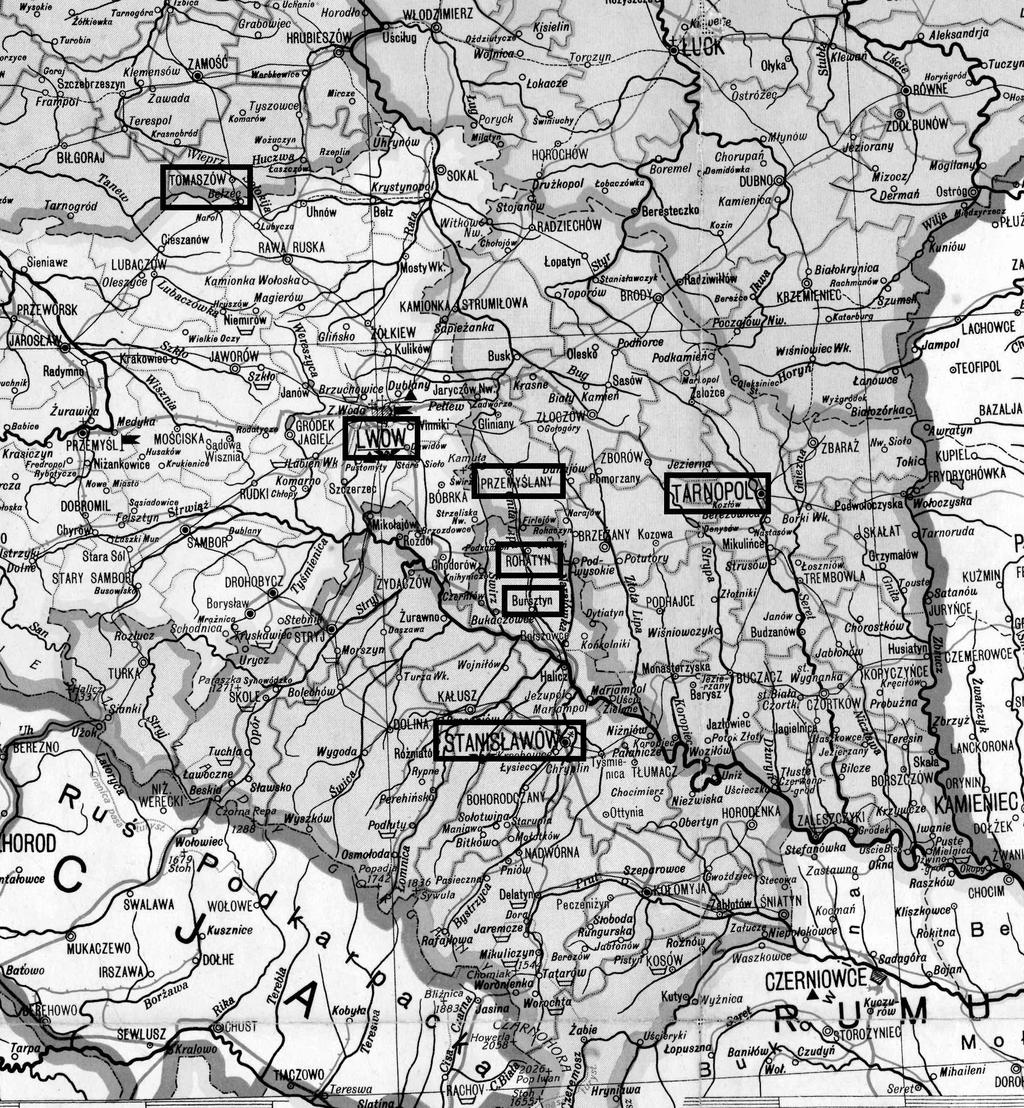 Mapa Galicji Fragment mapy II RP Romera i Wąsowicza ca. 1930 r.