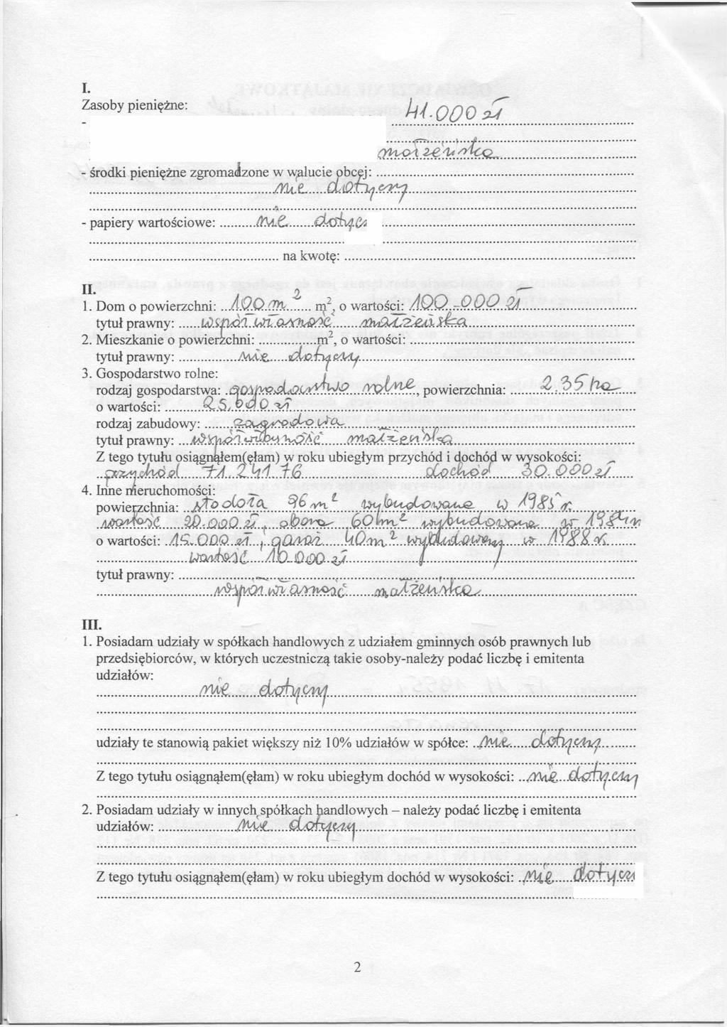 I. Zasoby pieniężne: M : Q Q C? ± - środki pieniężne zgromadzone w walucie pbcęj:... M l L... papiery wartościowe:... COaZ... tmsh/j.