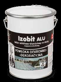 BITUMY ROZPUSZCZALNIKOWE Izobit Alu Masa asfaltowoaluminiowa Lakier asfaltowoaluminiowy na papy i powłoki bitumiczne na mury, betony na metal ZALETY PRODUKTU srebrny lakier dekoracyjny odbija światło