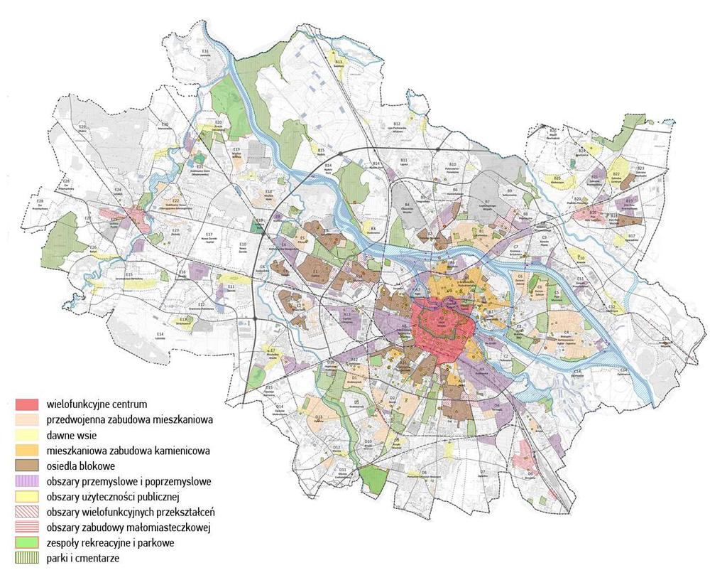 5.5. SFERA PRZESTRZENNO-FUNKCJONALNA Złożoność struktury urbanistycznej Wrocławia wymaga skoncentrowania analizy na wybranej grupie cech.
