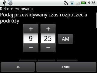 W następnym ekranie pojawia się pytanie o datę (dzień i godzinę), na jaką ma być ułożona trasa. Wyznacz trasę na dzień i godzinę, które Cię interesują i wybierz przycisk OK [patrz ryc. 11].