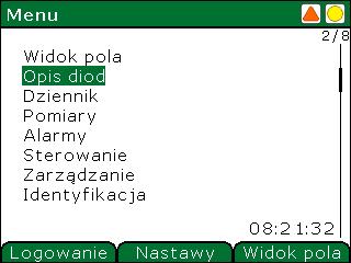 3.2. Menu główne Do poruszania się po menu urządzenia służą przyciski, oraz,. Aby przejść do określonego miejsca w menu należy nawigować kursorem na żądany wiersz menu za pomocą,.