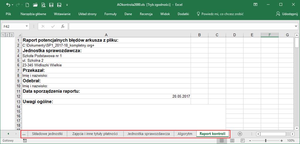 dokumenty? 7/7 Sporządzenie raportu kontroli poprawności arkusza Raport kontroli poprawności arkusza wykazuje te dane arkusza, które wydają się mało prawdopodobne, albo niezgodne z oczekiwaniami JST.