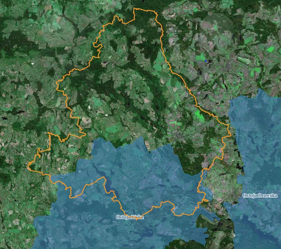 Rysunek 15. Obszary ptasie Natura 2000 na tle Powiatu Łobeskiego. źródło: www.geoserwis.gdos.gov.