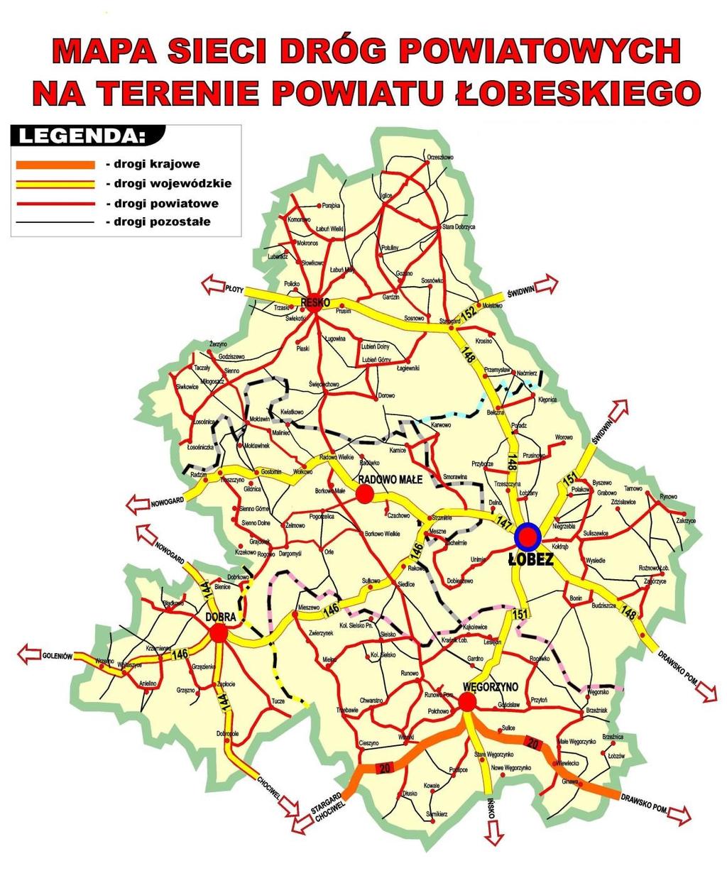 Na terenie Powiatu Łobeskiego głównym źródłem hałasu drogowego są: Droga krajowa nr 20 Drogi wojewódzkie nr 144, 146, 147, 148, 151 oraz 152, Drogi powiatowe, Drogi gminne, Drogi wewnętrzne.