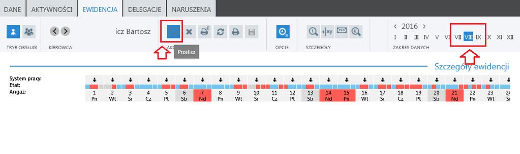 Po wprowadzeniu informacji o nieobecnościach, dodaniu wymaganych (opcjonalnie) zdarzeń pracy poza zapisami na karcie kierowcy/tachografie przystępujemy do wyliczania składników wynagrodzenia na