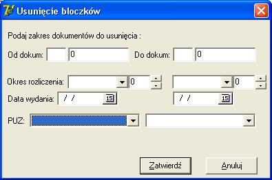 Dokumenty, które istnieją w Kartotece unasieniania zostaną usunięte z bloczków. Jeżeli wszystkie dokumenty z danego zakresu istnieją w Kartotece unasieniania, to zostanie usunięty cały bloczek.