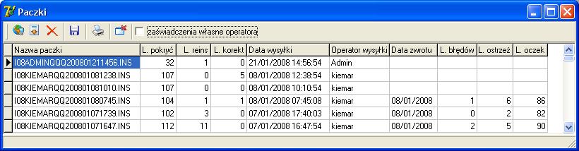 Na liście paczek pojawi się nowy wiersz zawierający informacje o wysłanej paczce.