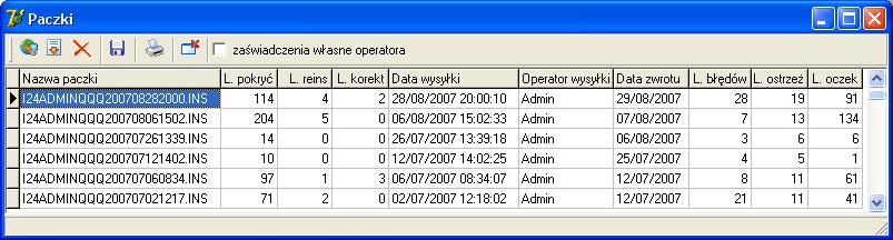 Po zakończeniu otrzymamy komunikat informujący o wczytaniu raportu dla paczki o nazwie np. I24ZETO... Po kliknięciu OK.