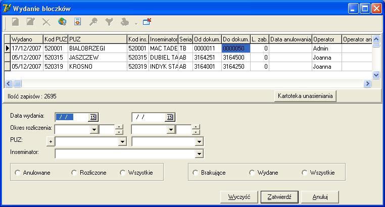 Filtr Funkcja umożliwia ograniczenie wyświetlanych na liście bloczków do bloczków spełniających podane przez użytkownika kryteria.