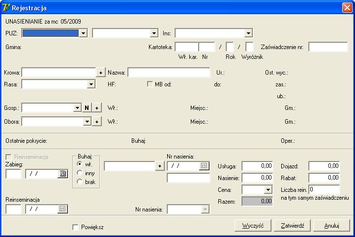 2. KARTOTEKA UNASIENIANIA Po wyborze funkcji Kartoteka unasieniania w module Rejestracja zostanie wyświetlone menu z poniższymi funkcjami: 2.1.