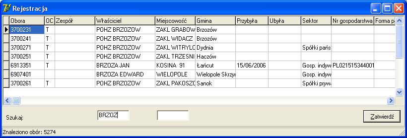 Gospodarstwo wybór danej ze słownika; jeżeli w słowniku brak gospodarstwa to można wprowadzić nowe gospodarstwo,
