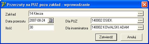Jeżeli data przerzutu nie jest większa od naliczonego i zamkniętego miesiąca w Rejestracji, zostanie wyświetlony komunikat: Jeżeli ilość porcji jest większa od podświetlonej ilości