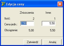 Zmiana ta spowoduje automatyczną zmianę obciążenia, na wartość = cena * ilość porcji zniszczonych lub inne.