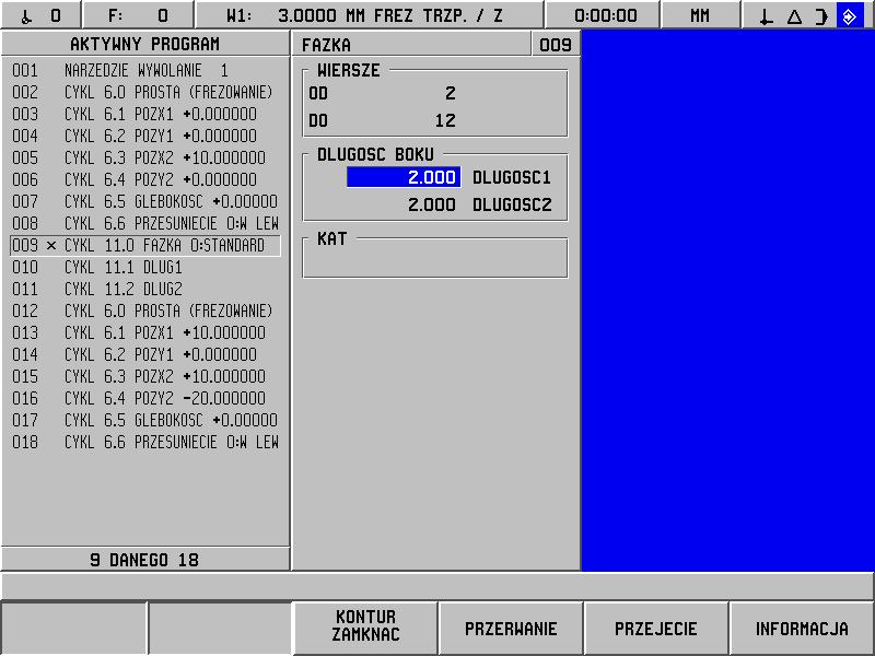 I 6 Programowanie POSITIP 880 Fazka Fazka jest podci ciem pod k tem, ł cz cym dwa nast puj ce po sobie wiersze w programie, które definiuj prost. POSITIP 880 oblicza pozycj fazki.
