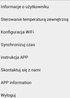 Ustawienienie ogrzewania wg temperatury zewnętrznej Z rozwijanego menu głównej