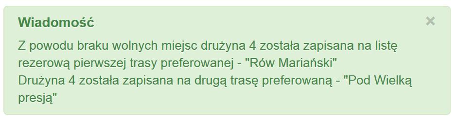 Po kliknięciu Zapisz zostanie przedstawiona informacja jak wyglądał proces