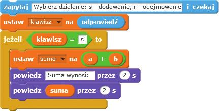 Dział 1. Algorytmika i programowanie - warunek - to warunek w przeciwnym razie - kolejne_ polecenie W języku Scratch instrukcję warunkową reprezentuje element z napisem jeżeli to (rys. 7.).