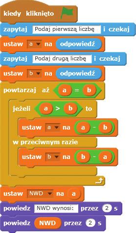 Dział 1. Algorytmika i programowanie Ćwiczenie 8. Analizujemy schemat blokowy algorytmu Euklidesa w wersji z odejmowaniem Sprawdź działanie schematu blokowego pokazanego na rys. 12.