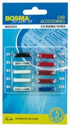 CYLINDRIC FUSE 6X25 BLISTER CONTENT CODE NO REF. EAN UNIT PACK. PACK. SYSTEM 5A, 4x8A, 4x16A, 25A 2621 9683004 BLISTER 10 PCS 1/100/1000 CYLINDRIC FUSE 6X25 AMPERAGE (A) COLOUR CODE NO REF.